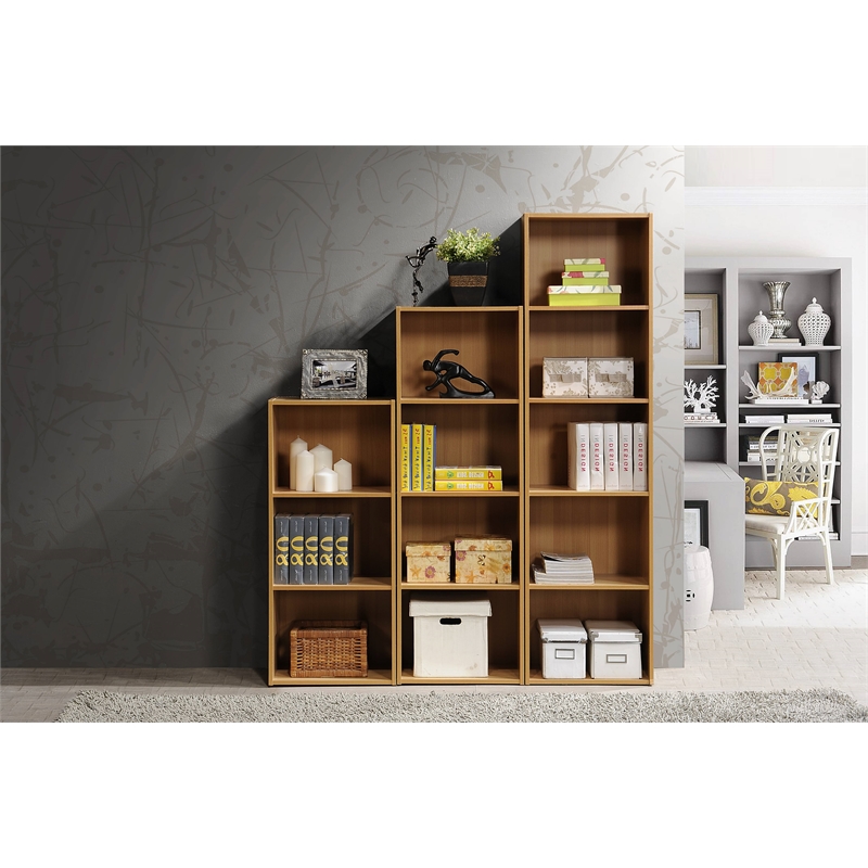 Pemberly Row Three Shelf Wooden Bookcase in Beige Finish
