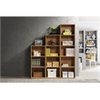 Pemberly Row Three Shelf Wooden Bookcase in Beige Finish