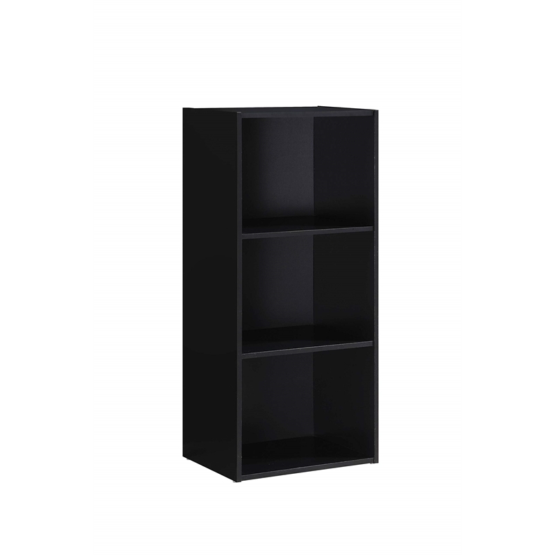 Pemberly Row Three Shelf Wooden Bookcase in Black Finish