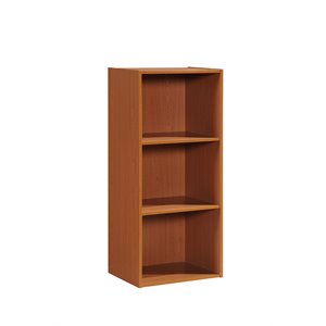 Pemberly Row Three Shelf Wooden Bookcase in Cherry Finish