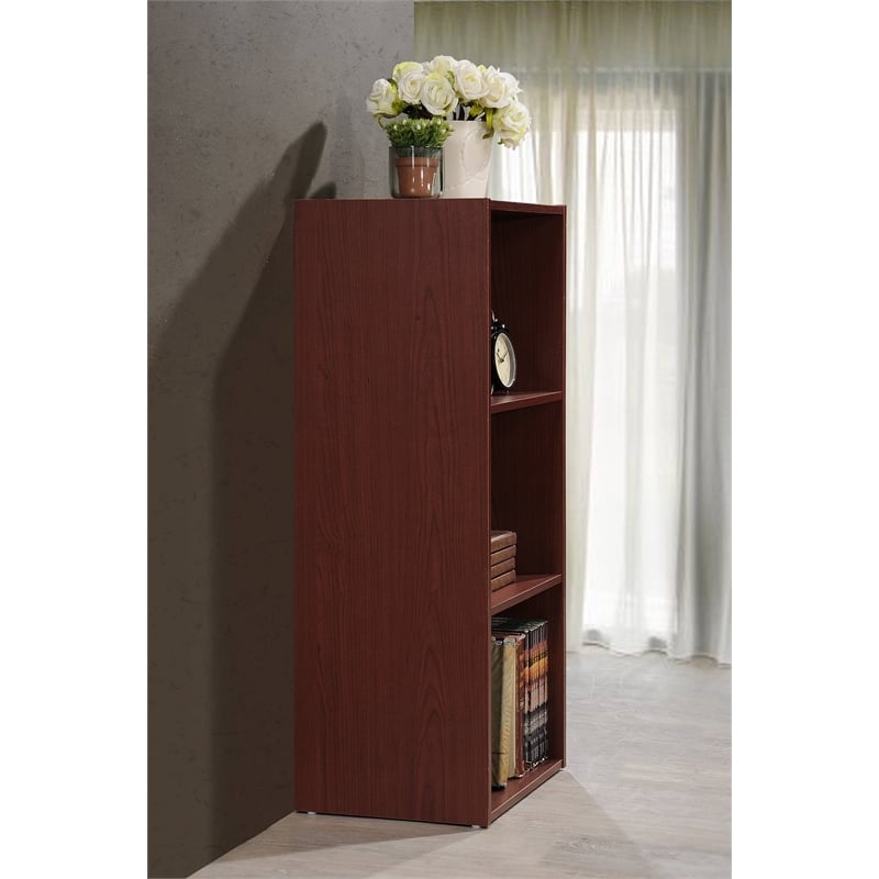 Pemberly Row Three Shelf Wooden Bookcase in Mahogany Finish