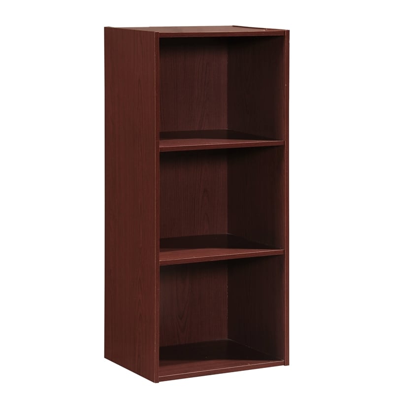 Pemberly Row Three Shelf Wooden Bookcase in Mahogany Finish