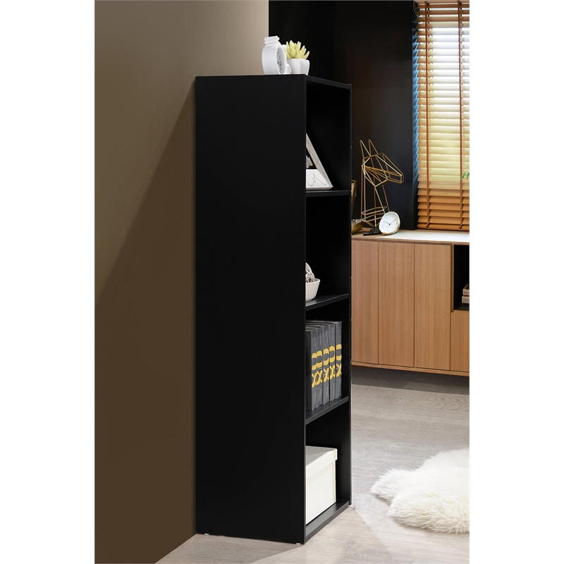 Pemberly Row Four Shelf Multi-Purpose Wooden Bookcase in Black Finish