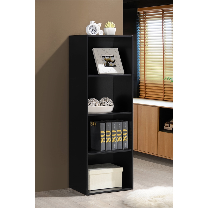 Pemberly Row Four Shelf Multi-Purpose Wooden Bookcase in Black Finish