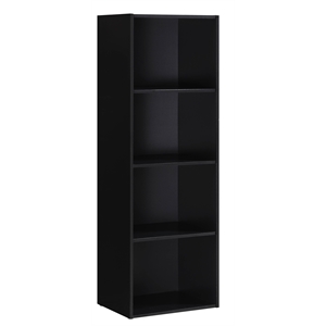 Pemberly Row Four Shelf Multi-Purpose Wooden Bookcase in Black Finish
