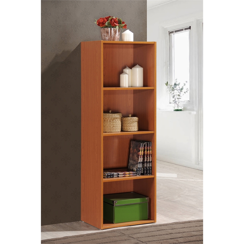 Pemberly Row Four Shelf Multi-Purpose Wooden Bookcase in Cherry Finish