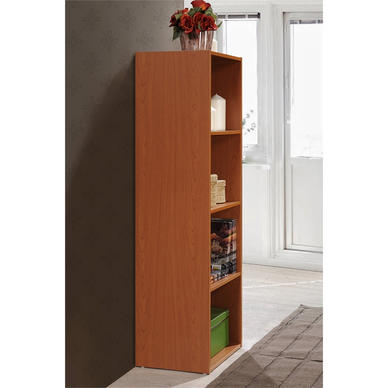 Pemberly Row Four Shelf Multi-Purpose Wooden Bookcase in Cherry Finish