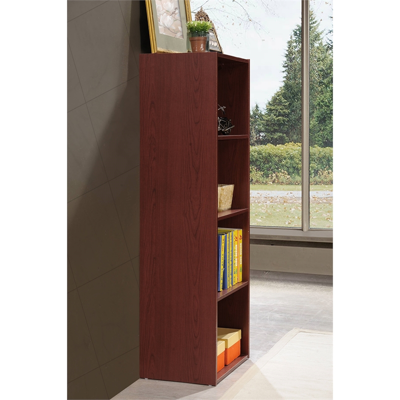 Pemberly Row Four Shelf Multi-Purpose Wooden Bookcase in Mahogany Finish
