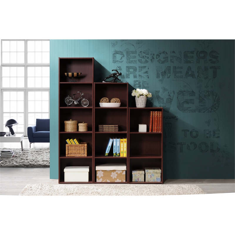 Pemberly Row Four Shelf Multi-Purpose Wooden Bookcase in Mahogany Finish