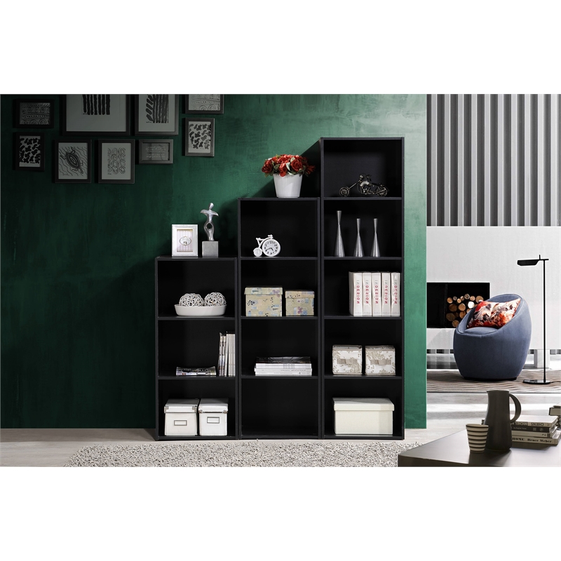 Pemberly Row Five Shelf Multi-Purpose Wooden Bookcase in Black Finish