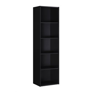 Pemberly Row Five Shelf Multi-Purpose Wooden Bookcase in Black Finish
