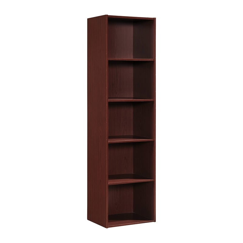 Pemberly Row Five Shelf Multi-Purpose Wooden Bookcase in Mahogany Finish