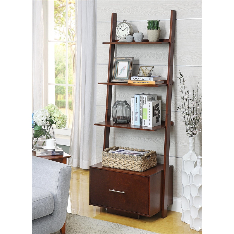 Pemberly Row Bookshelf Ladder in Espresso Wood Finish