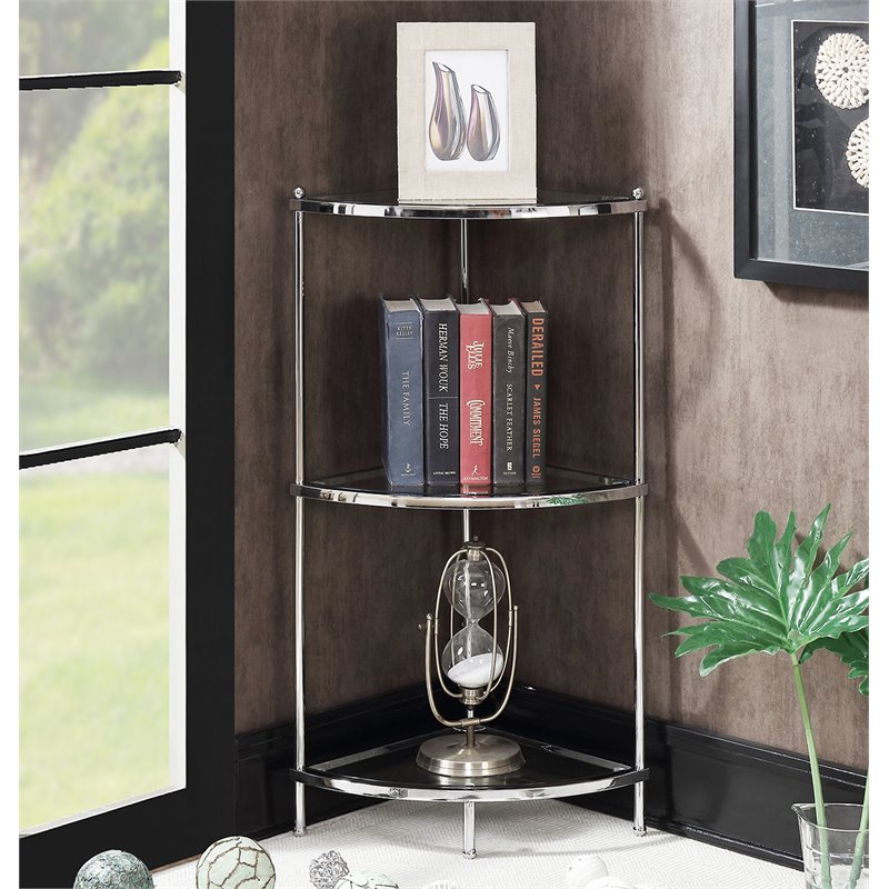 Pemberly Row ThreeTier Corner Shelf in Clear Glass/ Chrome Cymax