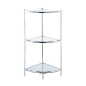 Pemberly Row Three-Tier Corner Shelf in Clear Glass/ Chrome
