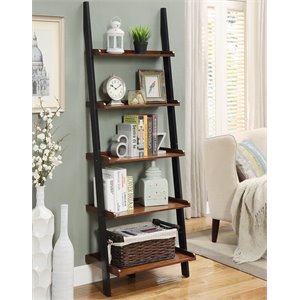 pemberly row bookshelf ladder in dark walnut wood finish