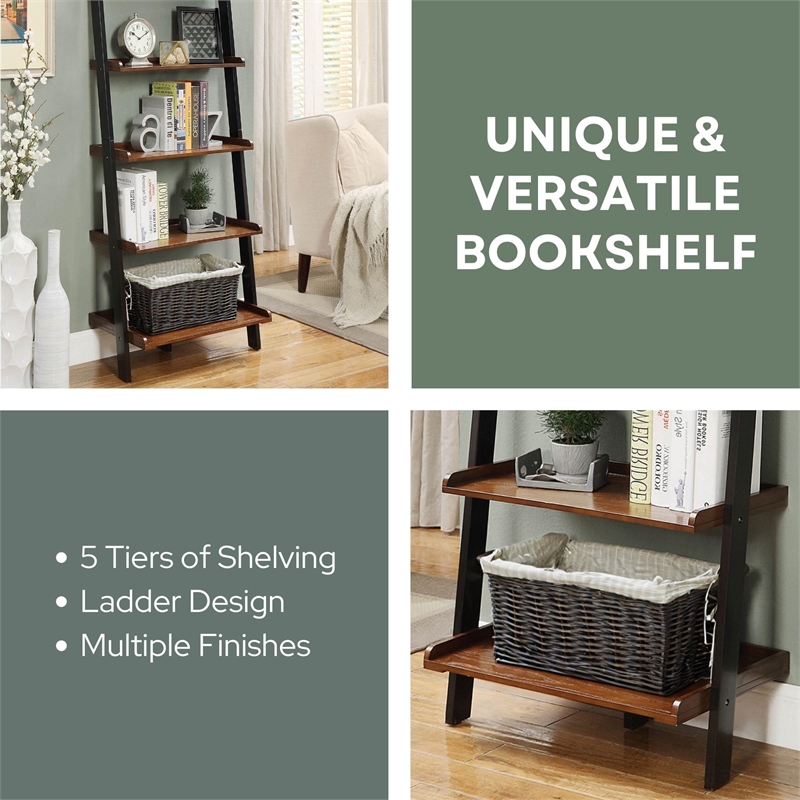 Pemberly Row Bookshelf Ladder in Dark Walnut Wood Finish