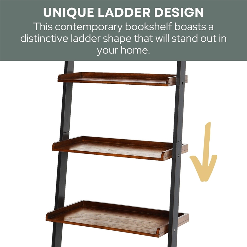 Pemberly Row Bookshelf Ladder in Dark Walnut Wood Finish