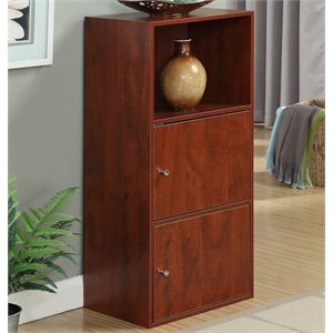 pemberly row two-door bookcase in cherry wood finish