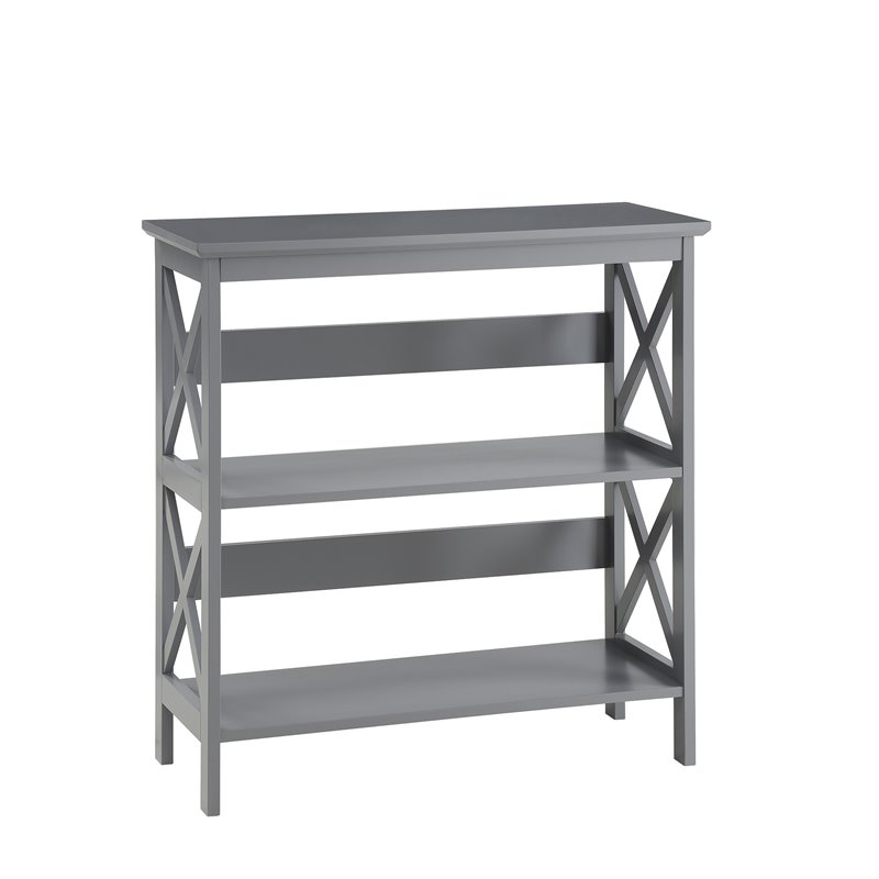 Pemberly Row Three-Tier Bookcase in Gray Wood Finish