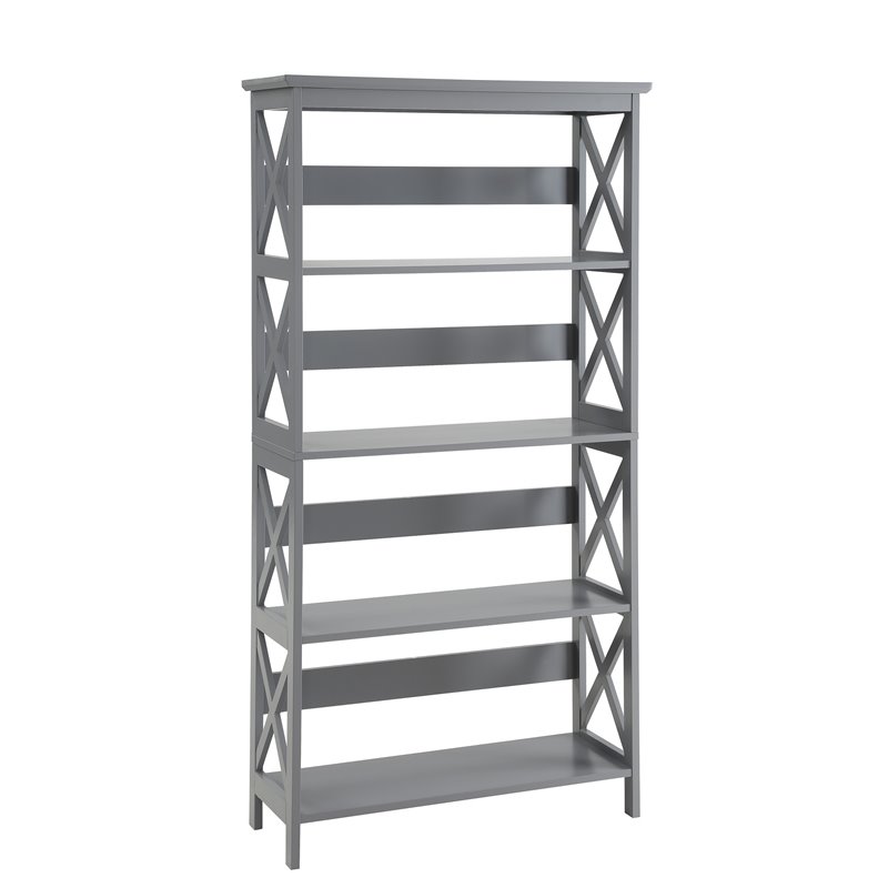 Pemberly Row Five-Tier Bookcase in Gray Wood Finish