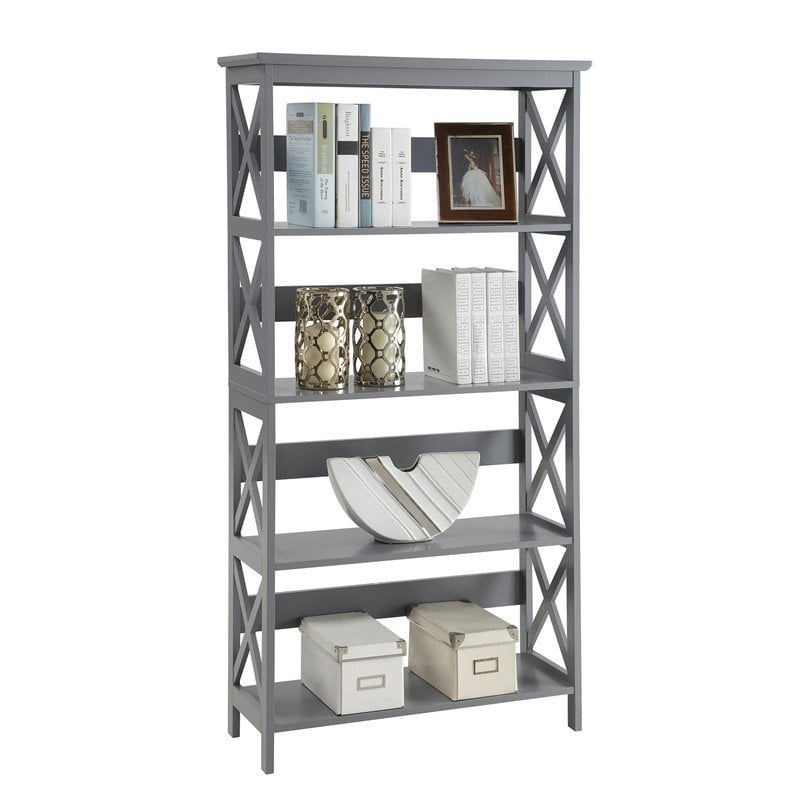 Pemberly Row Five-Tier Bookcase in Gray Wood Finish