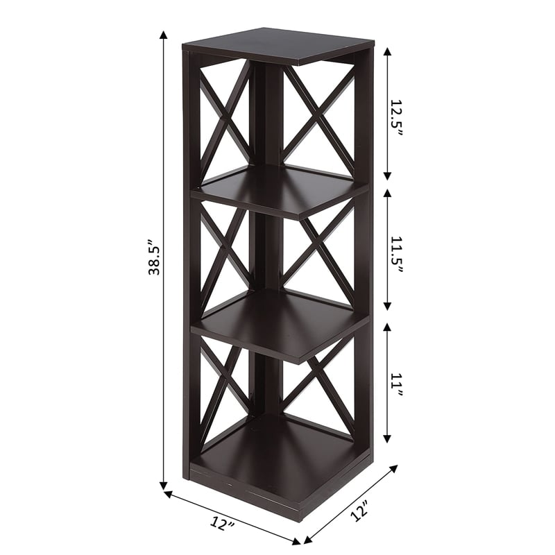 Pemberly Row Three-Tier Corner Bookcase in Espresso Wood Finish
