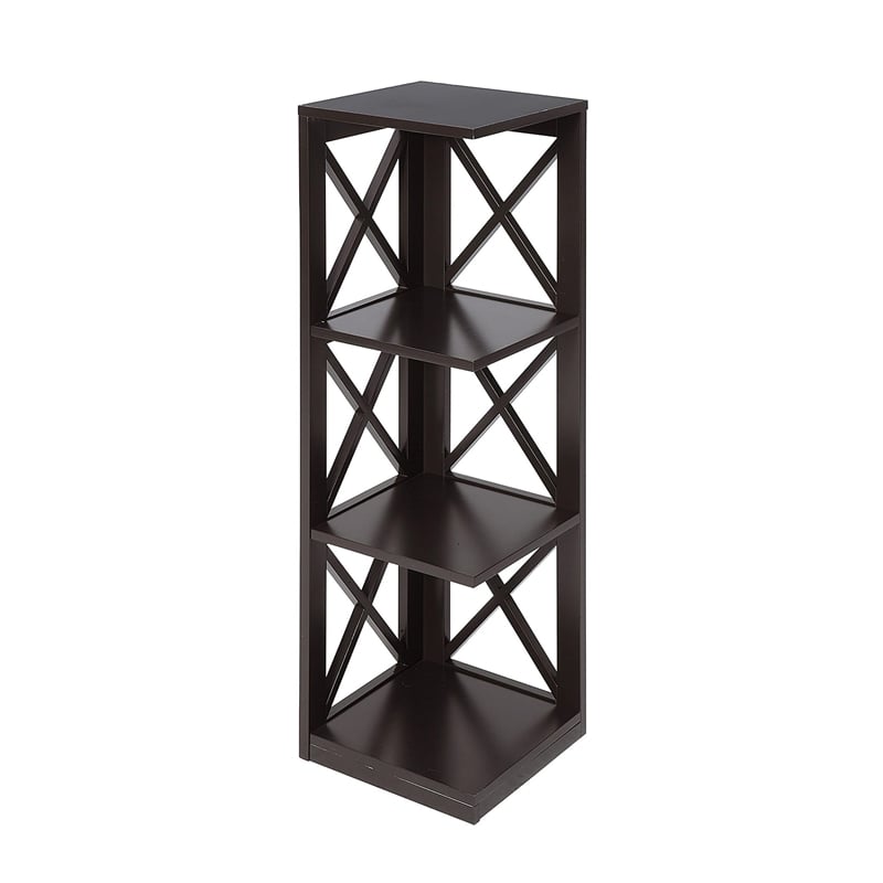 Pemberly Row Three-Tier Corner Bookcase in Espresso Wood Finish