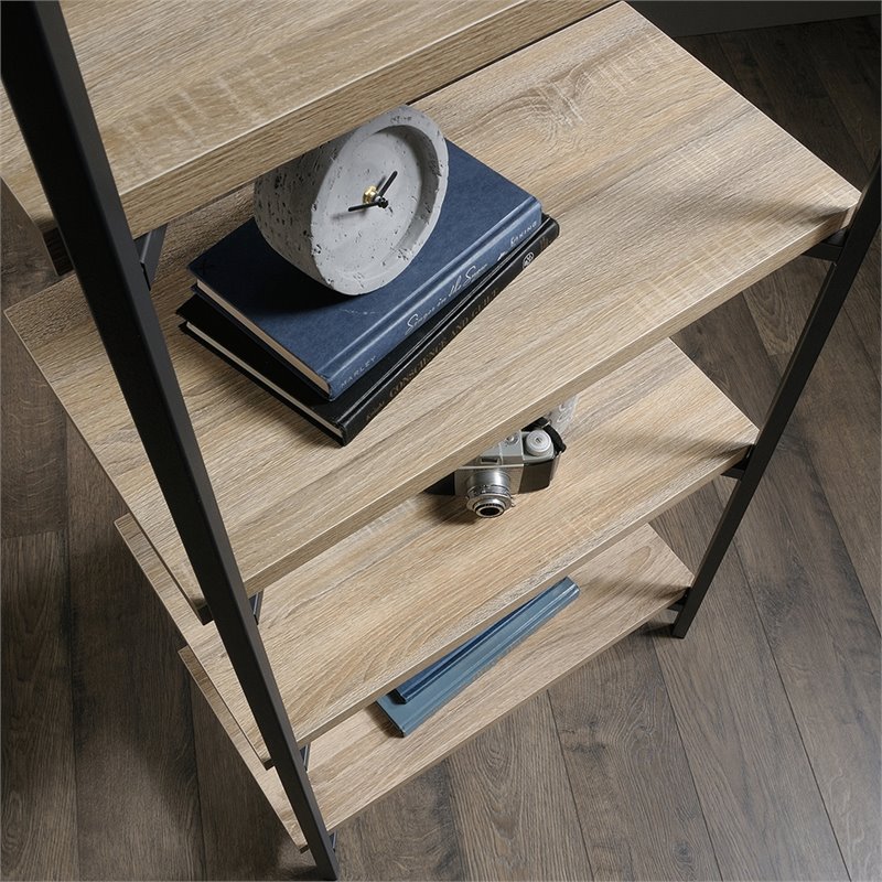 Pemberly Row Metal and Engineered Wood 4-Shelf Bookcase in Charter Oak