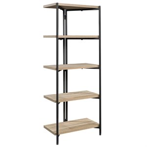 Pemberly Row Metal and Engineered Wood 4-Shelf Bookcase in Charter Oak