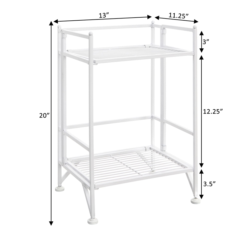 Pemberly Row Two-Tier Folding Shelf in White Metal Finish