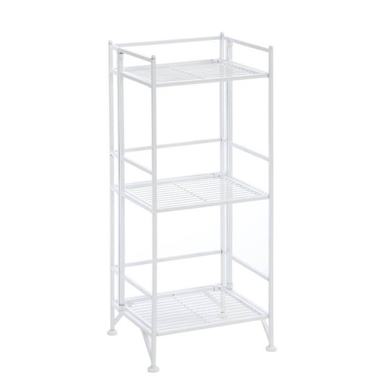 Pemberly Row Three-Tier Folding Shelf in White Metal Finish