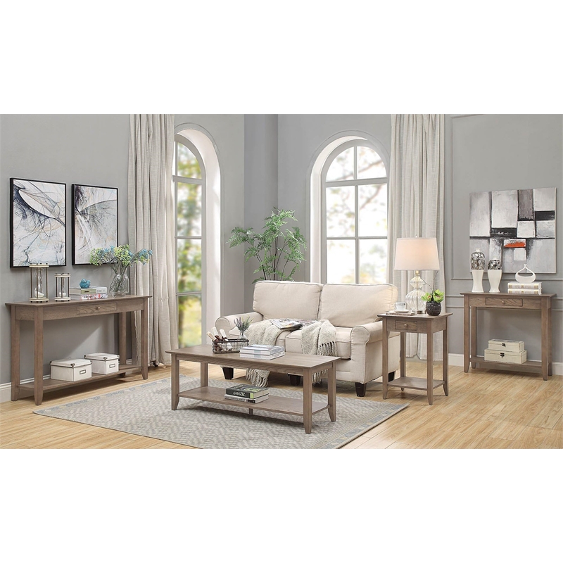 Pemberly Row Ladder Bookshelf Bookcase Drawer in Caramel Driftwood Wood Finish