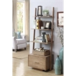 Pemberly Row Ladder Bookshelf Bookcase Drawer in Caramel Driftwood Wood Finish