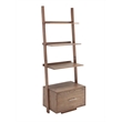 Pemberly Row Ladder Bookshelf Bookcase Drawer in Caramel Driftwood Wood Finish