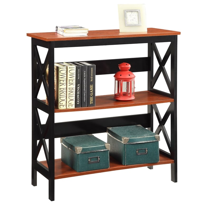 Pemberly Row 3 Tier Bookcase in Cherry and Black Wood Finish