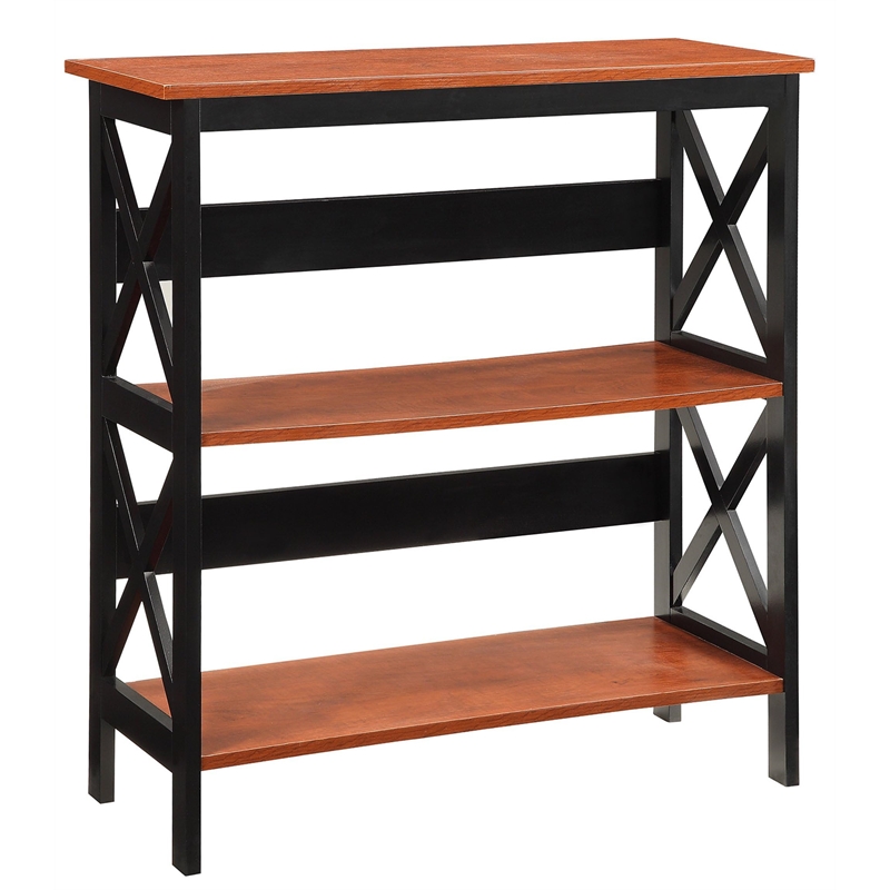 Pemberly Row 3 Tier Bookcase in Cherry and Black Wood Finish