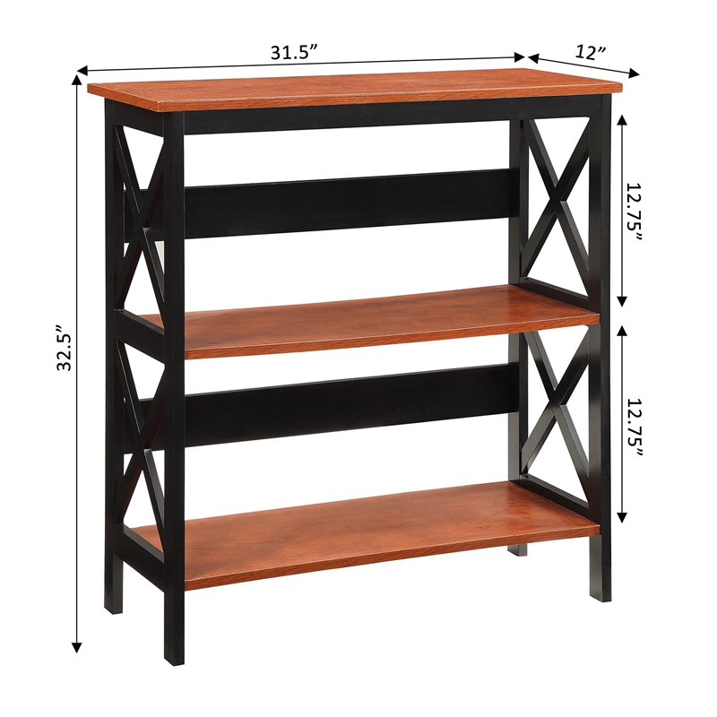 Pemberly Row 3 Tier Bookcase in Cherry and Black Wood Finish
