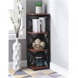 Pemberly Row Three-Tier Corner Bookcase in Cherry and Black Wood