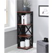 Pemberly Row Three-Tier Corner Bookcase in Cherry and Black Wood
