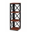 Pemberly Row Three-Tier Corner Bookcase in Cherry and Black Wood
