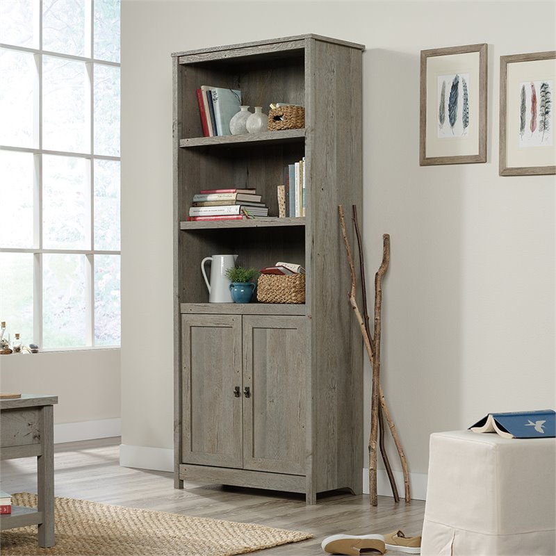 Pemberly Row 3-Shelf Farmhouse Engineered Wood Bookcase in Mystic Oak