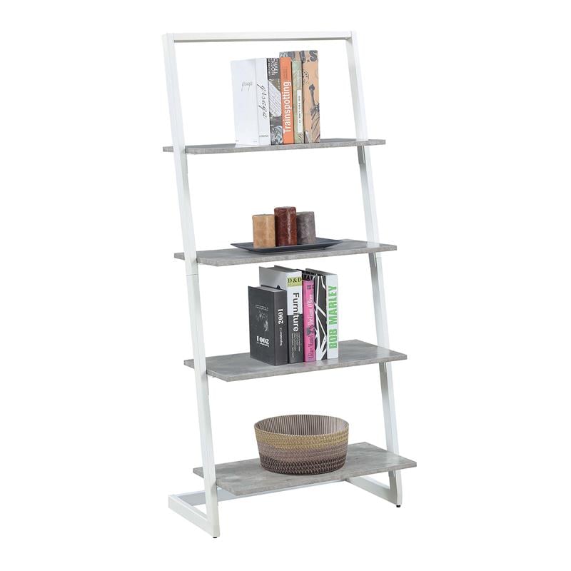 Pemberly Row Four-Tier Ladder Bookcase/shelf in Gray Wood