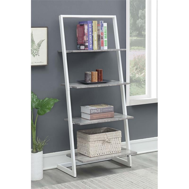 Pemberly Row Four-Tier Ladder Bookcase/shelf in Gray Wood