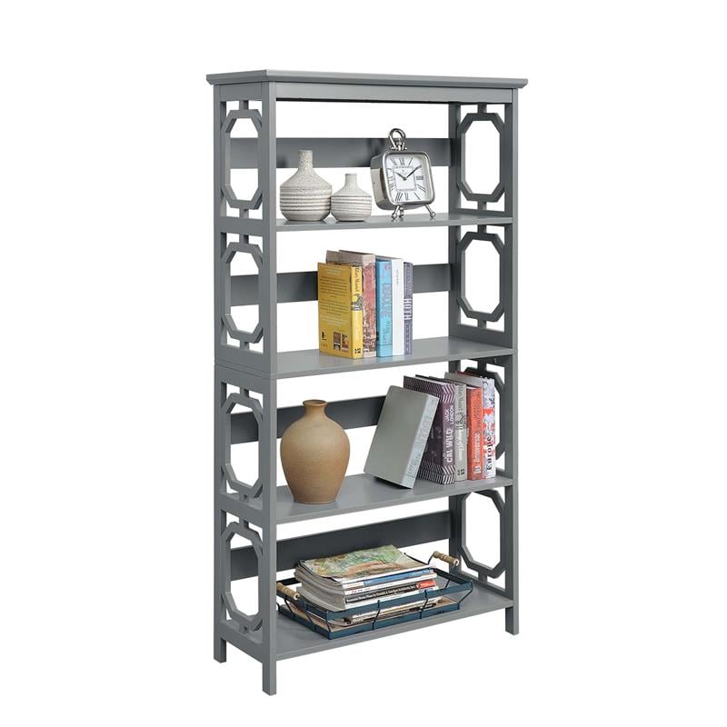 Pemberly Row Five-Tier Bookcase in Gray Wood Finish