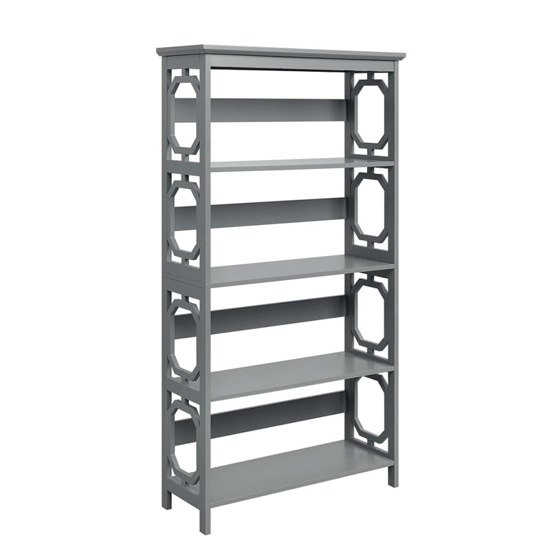 Pemberly Row Five-Tier Bookcase in Gray Wood Finish