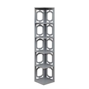 Pemberly Row Five-Tier Modern MDF Wood Corner Bookcase in Gray