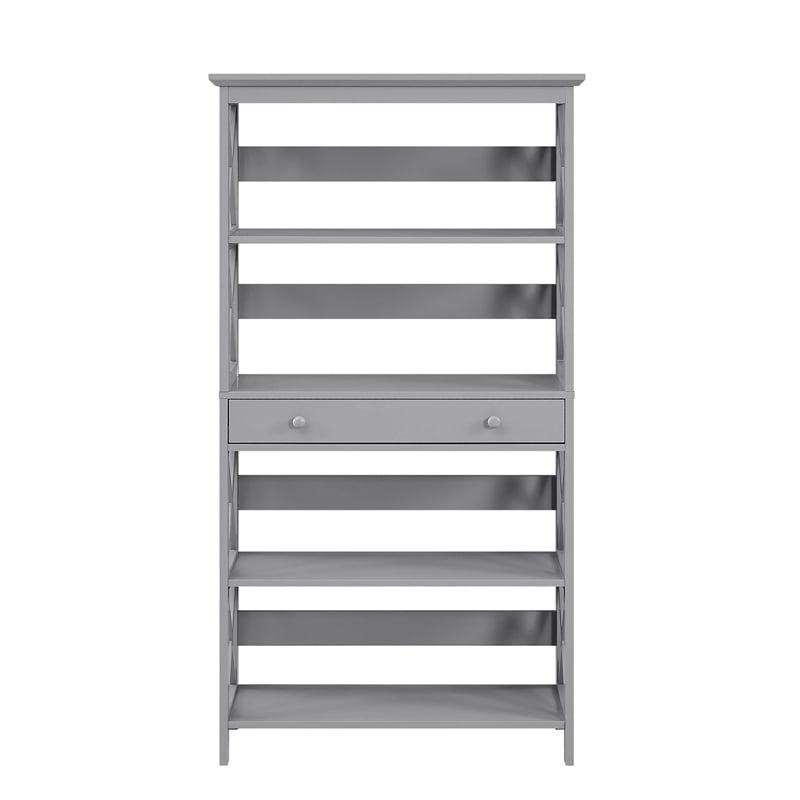Pemberly Row Five-Tier Bookcase with Drawer in Gray Wood Finish