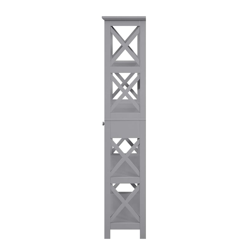 Pemberly Row Five-Tier Bookcase with Drawer in Gray Wood Finish