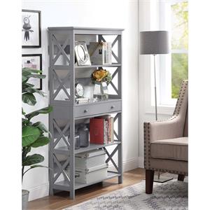 Pemberly Row Five-Tier Bookcase with Drawer in Gray Wood Finish